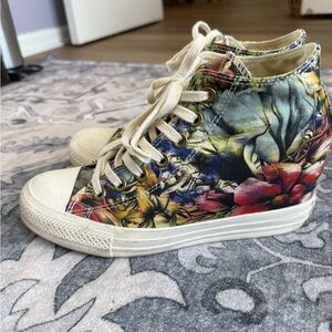 Floral High-Top Wedge Sneakers
